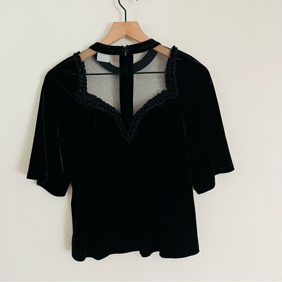 Foxiedox women's Black Mesh Neck Line Blouse Top XS - Picture 2 of 9